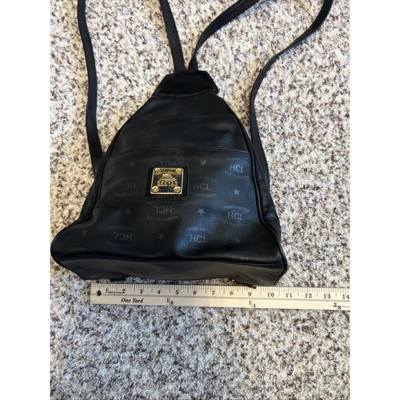 HCL Signature  Black Leather Zip Pocket Backpack‎ Vintage Bag Made in Germany